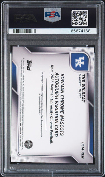 The Wildcat - 2025 Bowman University Chrome Mascots Autos Red Ref PSA 9 4 / 5