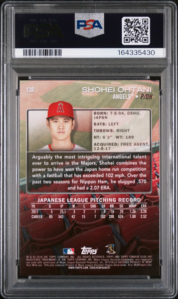 Shohei Ohtani - 2018 Stadium Club Rookie #138 PSA 9