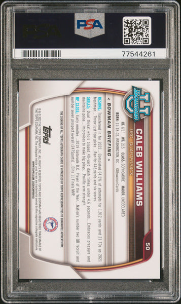 Caleb Williams - 2022 Bowman University Chrome Prospects Auto PSA 9