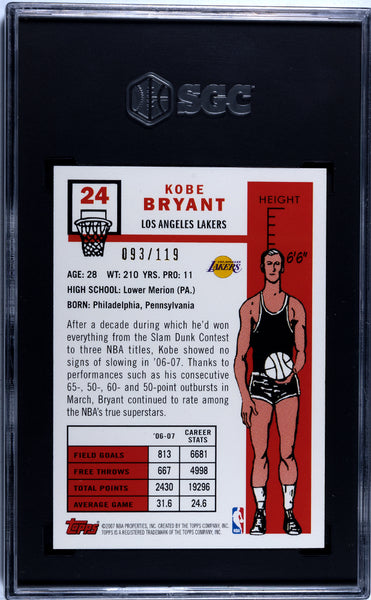 Kobe Bryant - 2007 Topps '57 58 Var. 1sted. SGC 9 /119