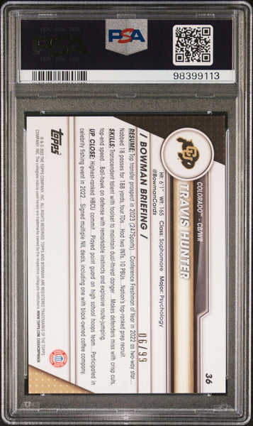 Travis Hunter - 2023 Bowman University Chrome Green Refractor PSA 9