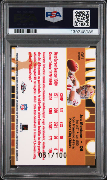 Joe Montana 2005 Topps Chrome Anniversary Golden Greats Refractor 51/100 PSA 10