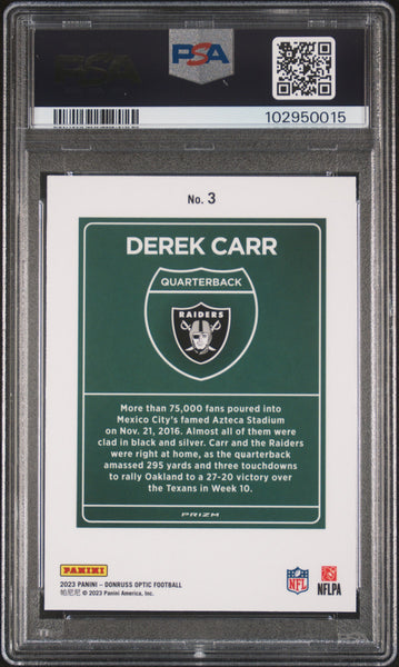 Derek Carr - 2023 Panini Donruss Optic International Downtown PSA 10