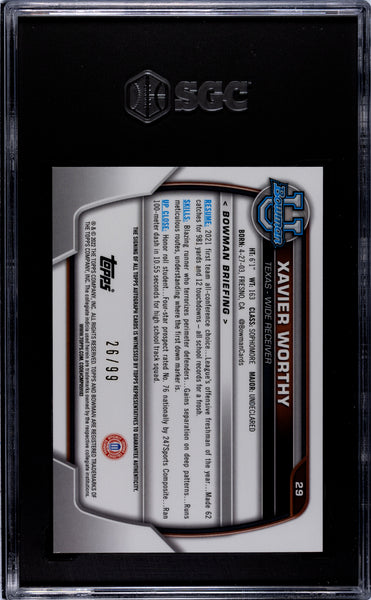 Xavier Worthy 2022 Bowman University Chrome Autograph Green Refractor SGC 9 /99
