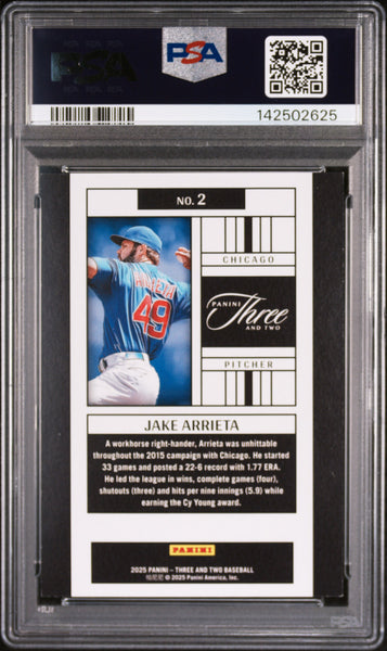 Jake Arrieta - 2025 Panini Three And Two Award Winning Holo Plat Blu PSA 7 1/1
