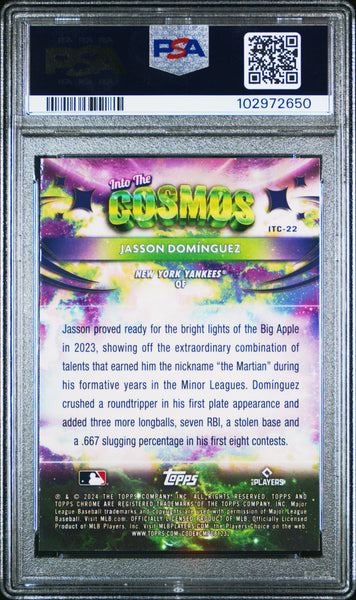 Jasson Dominguez - 2024 Topps Chrome Cosmic Into The Cosmos Itc Gold Interstellar Ref PSA 9