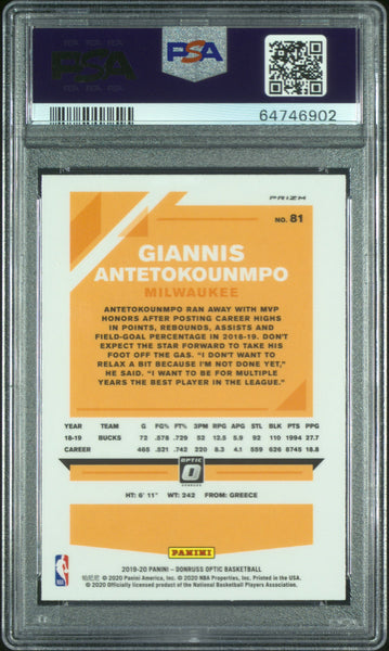 G. Antetokounmpo - 2019 Panini Donruss Optic Choice Red Green PSA 10