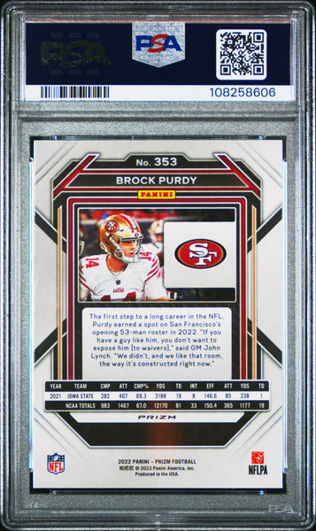 Brock Purdy - 2022 Panini Prizm Silver PSA 9