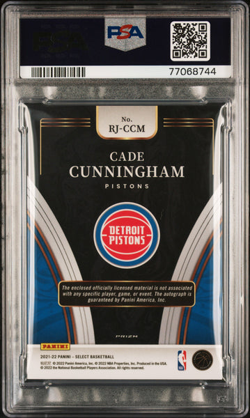Cade Cunningham - 2021 Panini Select Rookie Jersey Autographs RKE. Jsy. Auto Disco Prizm PSA 8