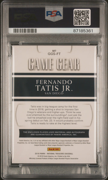 Fernando Tatis JR 2018 Panini National Treasures Game Gear Auto PSA 9 /25