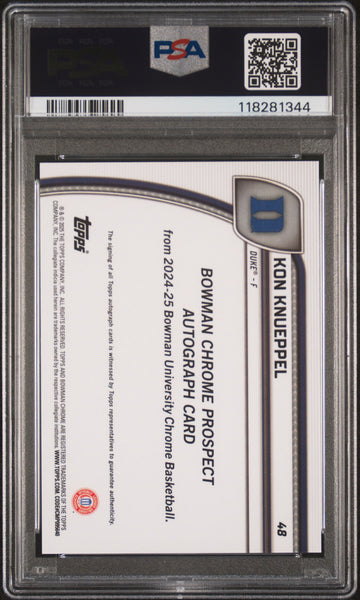 Kon Knueppel - 2024 Bowman Chrome University Au Black & Gold Stealth Ref PSA 9