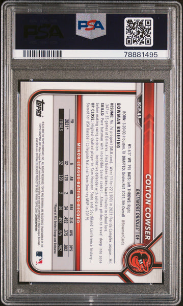 Colton Cowser - 2022 Bowman Sapphire Edition Chrome Prospects Purple PSA 9 /25