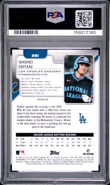 Shohei Ohtani - 2025 Topps Pristine Refractor PSA 8