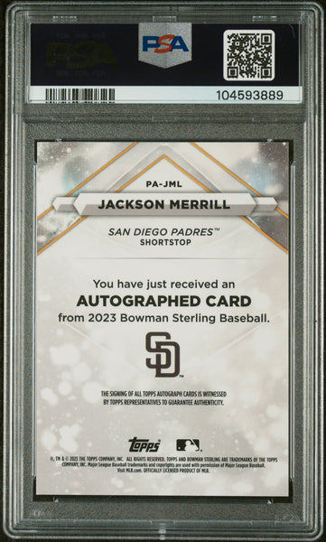 Jackson Merrill - 2023 Bowman Sterling Prospect Autographs PSA 10