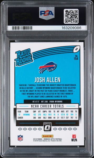 Josh Allen - 2018 Panini Donruss Optic Rated Rookie #154 PSA 9