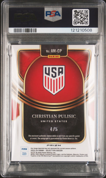Christian Pulisic - 2023-24 Panini Select FIFA Autographed Memorabilia Autograph Mem Gold PSA 8
