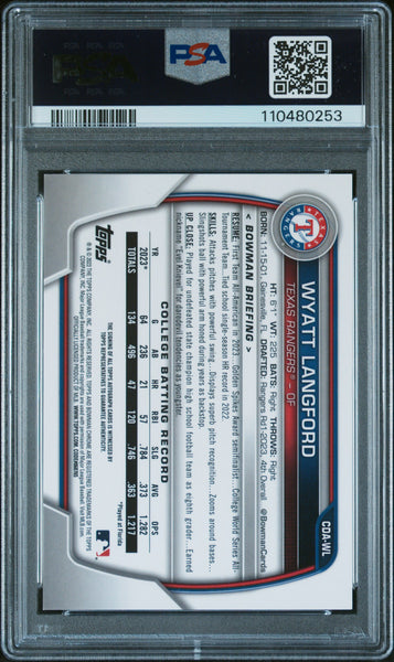 Wyatt Langford - 2023 Bowman Draft Chrome Prospect Autograph PSA 10 GEM MINT