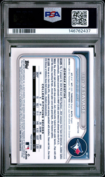 Trey Yesavage - 2024 Bowman Draft Chrome Refractor PSA 9