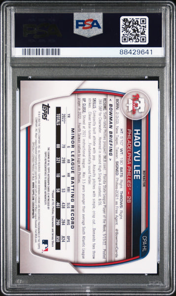 Hao Yu Lee - 2023 Bowman Chrome Prospect Autographs Refractor PSA 10 243/499