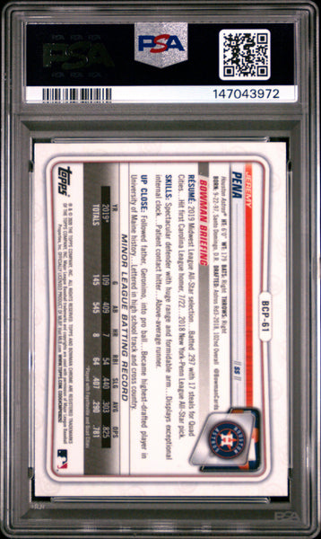 Jeremy Pena - 2020 Bowman Chrome Prospects PSA 9