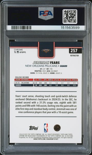 Jeremiah Fears - 2025 Topps Chrome Refractor PSA 9