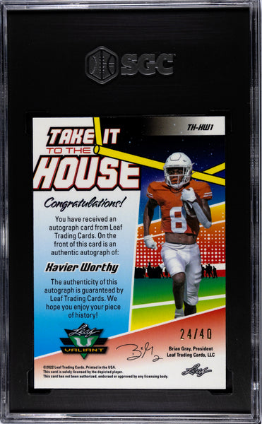 Xavier Worthy 2022 Leaf Valiant Take It To The House Autograph Green SGC 10 /40
