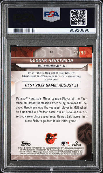 Gunnar Henderson - 2023 Bowman's Best Green Refractor PSA 10