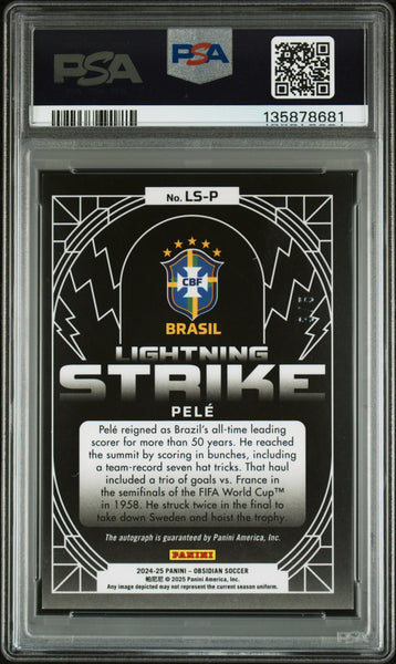 Pele - 2024-25 Panini Obsidian Lightning Strike Autographs Ee Purple PSA 7 3/5