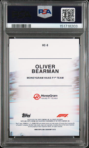 Oliver Bearman - 2025 Topps Chrome Formula 1 Helmet Collection PSA 10