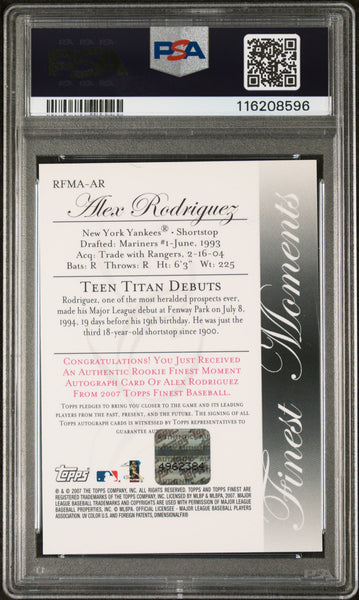 Alex Rodriguez - 2007 Finest Rookie Finest Moments Autograph PSA 9