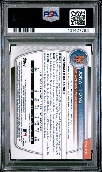 Jonah Tong - 2025 Bowman Chrome Prospect Autographs PSA 9
