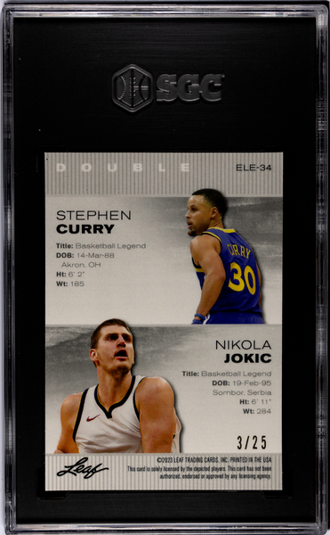 Stephen Curry Nikola Jokic 2023 Leaf Metal Exclusive Legends Silver 3/25 SGC 10