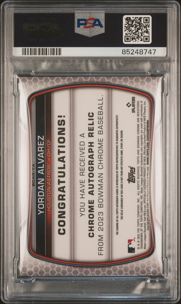 Yordan Alvarez - 2023 Bowman Chrome Autograph Relic Orange Ref PSA 9 10/25