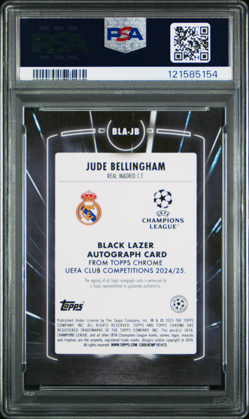 Jude Bellingham - 2024-25 Topps Chrome UEFA Club Competitions Black Lazer Autographs Magenta PSA 10 8/75 08/75