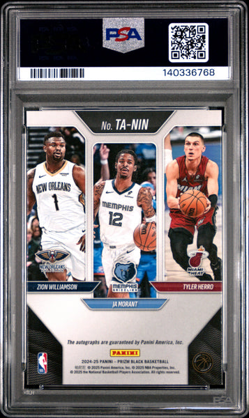 Zion Williamson Ja Morant Tyler Herro 2024 Panini Prizm Black Triple Auto PSA 10