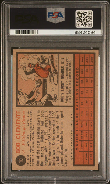 Bob Clemente - 1962 Topps #10 PSA 6