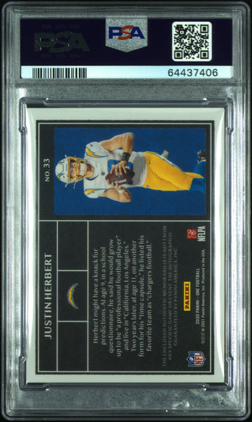 Justin Herbert - 2020 Panini One Dual Patch Autograph PSA 10 58/99