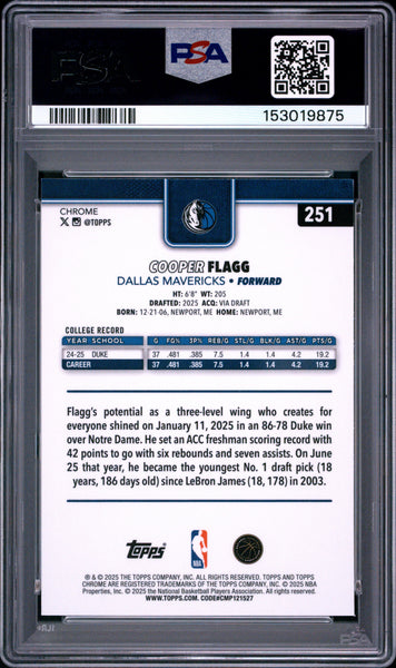 Cooper Flagg - 2025 Topps Chrome X Fractor Rookie #251 PSA 10