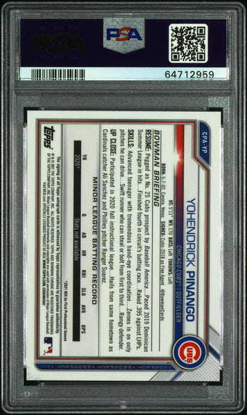 Yohendrick Pinango - 2021 Bowman Chrome Prosc Auto Blue Refractor PSA 9 12/150