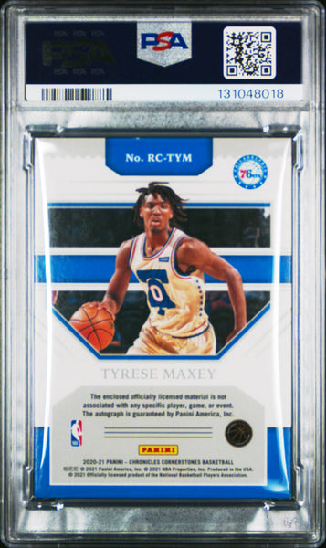 Tyrese Maxey 2020 Chronicles Rookie Cornerstones Quad Patch Auto Quartz PSA 8