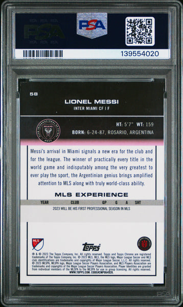 Lionel Messi - 2023 Topps Chrome MLS Gold Mini Diamond PSA 9 2/50 02/50
