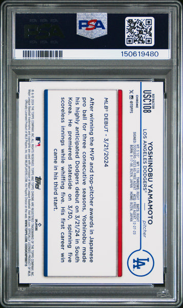 Yoshinobu Yamamoto - 2024 Topps Chrome Update Refractor PSA 10