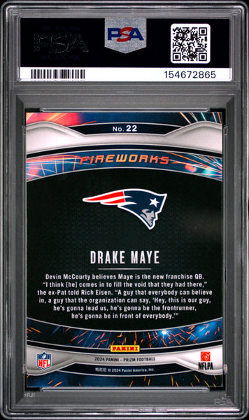 Drake Maye - 2024 Panini Prizm Fireworks Rookie #22 PSA 10