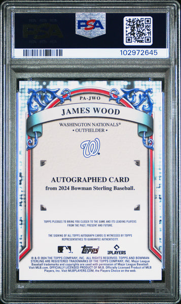 James Wood - 2024 Bowman Sterling Prospect Autographs Orange Ref PSA 10