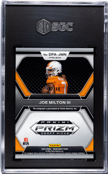Joe Milton III - 2024 Panini Prizm Draft Picks Autos. Orange Pulsar SGC 9.5 /49