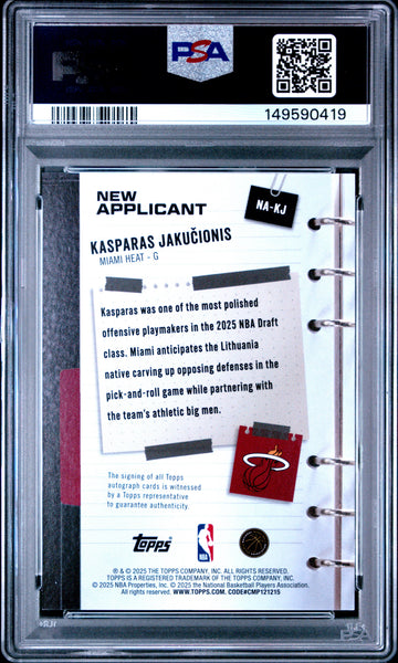 Kasparas Jakucionis - 2025 Topps New Applicant Autographs PSA 9