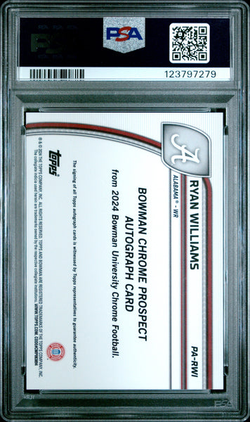 Ryan Williams - 2024 Bowman U Chrome Prospect Autographs Yellow Ref PSA 9 /75