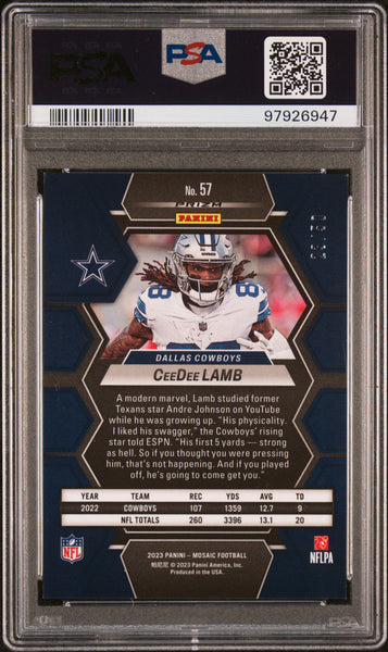 Ceedee Lamb - 2023 Panini Mosaic Purple No Huddle 23/50 PSA 9