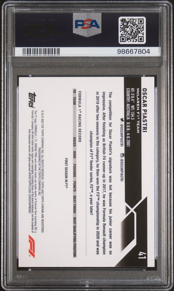 Oscar Piastri - 2023 Topps Chrome Formula 1 Sapphire Edition PSA 9