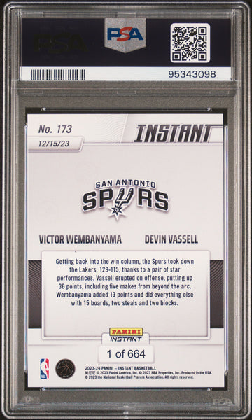 Vassell Wembanyama - 2023 Panini Instant PSA 10 Rookie